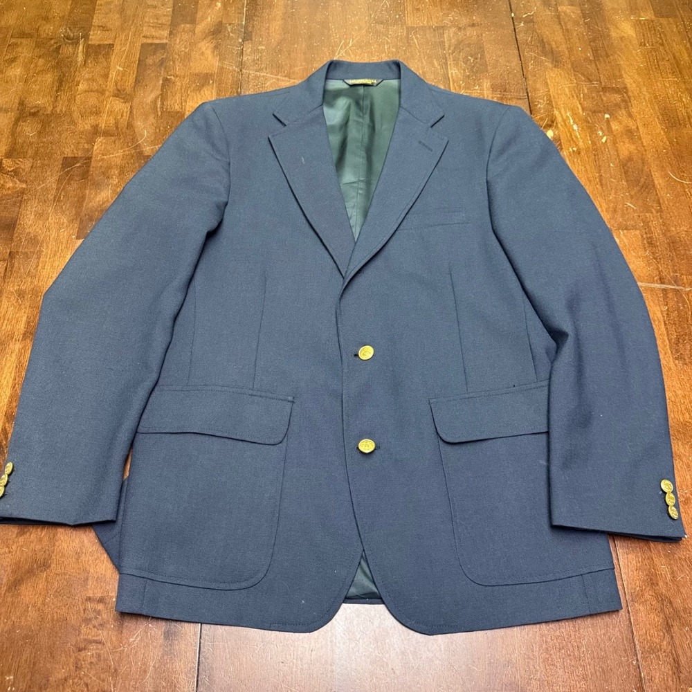 Orvis Gold Crested Button Blazer Men 42R Navy Blue Hopsack Tailored in USAs